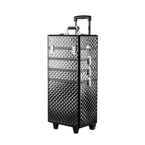 GLARY Large Makeup Cosmetic Trolley Case With Wheels Hard Shell Makeup Cosmetic Box Case Detachable Makeup Carrying Case Box