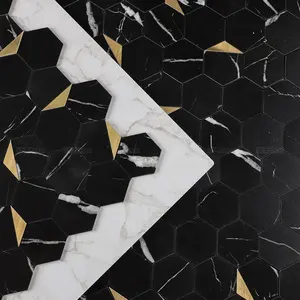 3.7 millimetri di Spessore Pvc Del Vinile Auto-adesivo Oro Marmo Nero Hexagon Peel Stick Piastrelle Per Il Bagno A Parete Backsplash Cucina decorazione Progetto