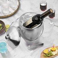 Seau à glace isolé en acier inoxydable 2L avec couvercle, pinces, cuillère et passoire Seau à champagne Accessoires de bar à vin pour fêtes