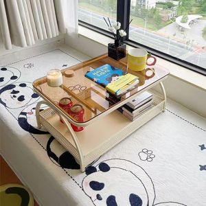 <span class=keywords><strong>Table</strong></span> basse moderne <span class=keywords><strong>en</strong></span> <span class=keywords><strong>verre</strong></span> trempé pour baie vitrée avec étagère <span class=keywords><strong>de</strong></span> rangement pour salon et balcon - Product Image 2