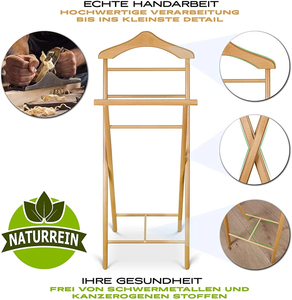 <span class=keywords><strong>Porte</strong></span>-vêtements pliable en bois massif, support de rangement en bois pour salle de bain, chambre et buanderie, design naturel et écologique - Product Image 3