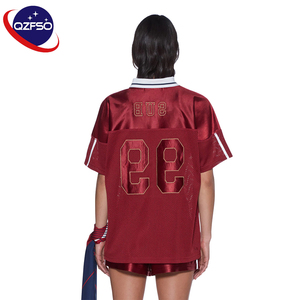 QZFSO Custom Vintage Soccer <b>Top</b> Shiny Satin Mesh Panel Embroidered V-neck Loose Fit Casual Sports Polo Collar Jersey for Women - Product Image 2