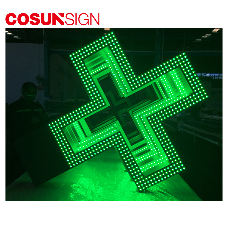 LED Hospital pharmacy cross logo open sign with RGB for outdoor