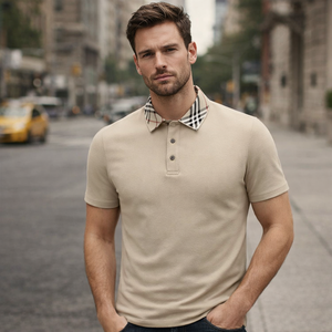 Polo Casual Elegante para Hombre, Diseño de Cuello a Cuadros, Mezcla de Algodón Premium, Manga Corta, Logotipo Personalizado, Ropa de Oficina - Product Image 1