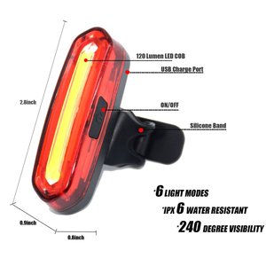 Luz Trasera para Bicicleta Recargable por USB, 120 Lúmenes, Impermeable, con 6 Modos, Fácil de Instalar, Luz LED Roja y Azul para Ciclismo - Product Image 2