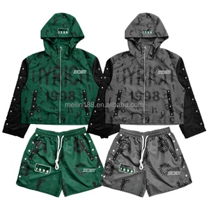 Factory Custom Zipper Nylon <b>Jackets</b> and Nylon Shorts Set Two Piece Lightweight Casual Jogging Suit Windbreaker Tracksuit - Product Image 3