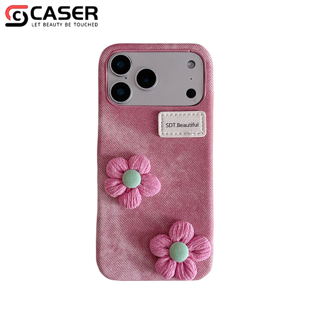 Kawaii 3D Floral Denim Texture Half-wrapped Aesthetic Retro Style Anti-slip MAtte Shockproof Phonecase for iphone 17pm/16/15