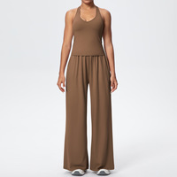 Ensemble de vêtements de sport nude pour femme, pantalon de yoga à jambes larges, couleur unie, ensemble de vêtements de sport, soutien-gorge push-up, leggings à manches longues, ensemble de 3 pièces