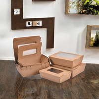 Boîtes à lunch jetables personnalisées en carton kraft pour bento, sushi, salade, avec revêtement UV, livraison gratuite, stock, emballage alimentaire à emporter avec fenêtre
