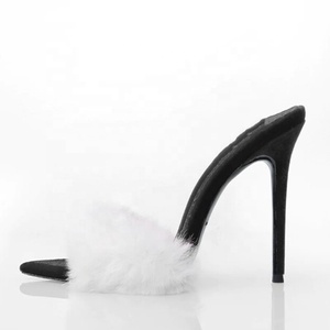 Large Size 45 Women Custom Styles Sandals Dress Stiletto on Shoes Thin High Heels Wide Fit Fluffy Fur Mules - Product Image 3