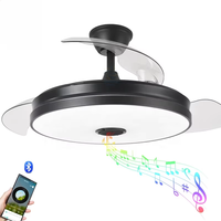 Ventilateur de plafond LED moderne noir de 42 pouces avec lumière et télécommande, 4 pales pour chambre à coucher