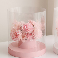 Ramo de flores de cilindro redondo, caja de regalo con tapa y cinta, Cubo de flores de PVC transparente