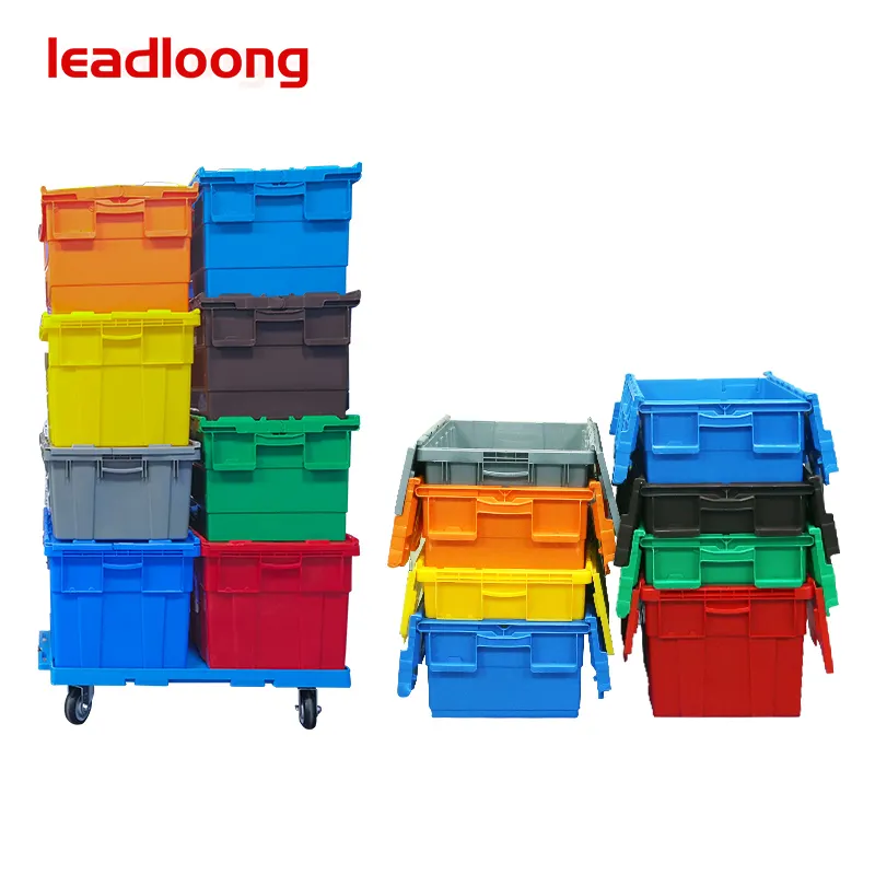 Wholesale Big Crate Price Plastic Storage Stackable Crate With Lid Attached Lid Tote Container