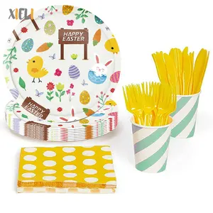 Xieli Easter Party Supplies Disposable Paper Dinner Plate Cup Napkin Disposable Tableware Set