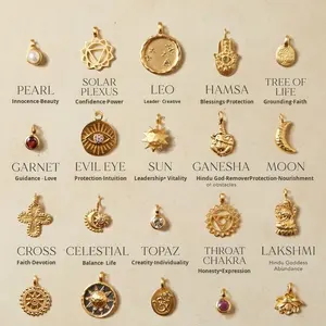 Charmes tendance de la mode, plaqués or 18 carats PVD, en acier inoxydable, soleil, lune, amour, lotus, éléphant, hamsa et yeux maléfiques, pendentifs pour bricolage - Product Image 1