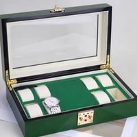 Boîte à montres en bois personnalisée avec fenêtre en verre, finition laquée brillante, 6 emplacements, coussin en velours, vente en gros pour l'affichage de montres de luxe, cadeau
