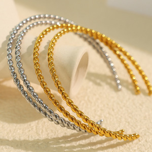 Open Braid <b>Bangle</b> Titanium Steel Minimalist Jewelry Unisex Fashion <b>Bracelet</b> Gold Silver Color Sz186 - Product Image 2