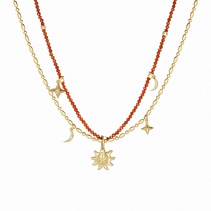 Collane di Moda Daidan <span class=keywords><strong>con</strong></span> <span class=keywords><strong>Perline</strong></span> in Ottone, Agata Rossa <span class=keywords><strong>e</strong></span> Tormalina Nera, Motivi Luna, Stella <span class=keywords><strong>e</strong></span> Sole - Product Image 2