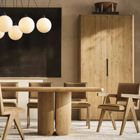 Table à manger rectangulaire moderne Wabi Sabi en chêne massif, plateau en bois, base cylindrique sculpturale pour la maison, la cuisine, l'hôtel, le restaurant