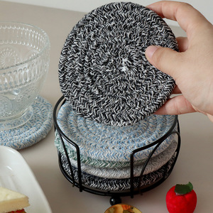 Alfombrilla redonda de aislamiento térmico de cuerda de algodón de estilo japonés, posavasos tejido de color sólido de 11cm para uso doméstico - Product Image 5