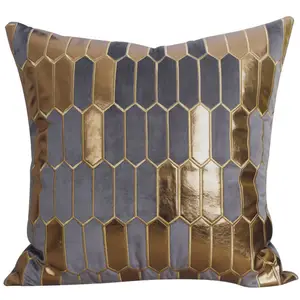 Gris oscuro cuero oro rayas de terciopelo funda de cojín bordada de lujo europeo lanzar fundas decorativas para almohadas para sofá