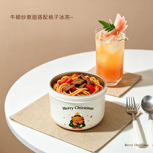 Christmas Bear Design Lunch Box 304 Stainless Steel Inner Portable Double Layer For Breakfast Oatmeal - Product Image 4