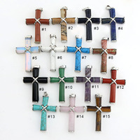 JF8422 Chunky Argent Plaqué Or Pierre Naturelle Cristal Quartz Pierre Semi-précieuse Pierre Gemme Croix Crucifix Pendentifs