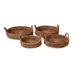 Set di vassoi decorativi moderni rotondi in rattan intrecciato con manici per tavolino da caffè, decorazione per la casa, centrotavola. - Product Image 5
