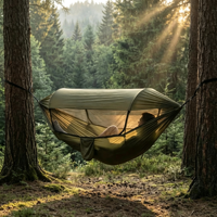 Hamac de camping automatique avec moustiquaire pour deux personnes, idéal pour les voyages en plein air et tente-hamac portable en nylon parachute