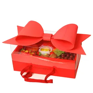 Scatola di imballaggio di frutta con coperchio trasparente scatola regalo di natale confezione regalo di torta di fiori con fiocco