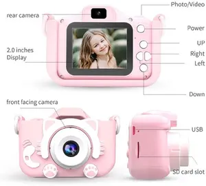 Cina buona 2 "Mini foto doppia lente videocamera giocattoli fotocamera per bambini miglior regalo per bambini fotocamera digitale carino 1080p videocamera Full-hd