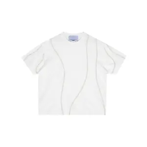 Camiseta de corte e costura para roupas, camiseta branca com ponto de contraste e desenho personalizado