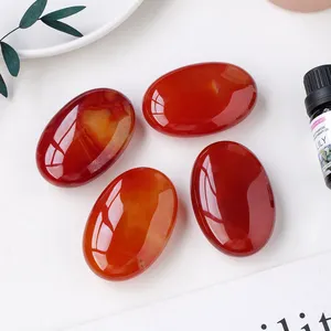 Wholesale Natural Healing Crystal Red Agate Palm Stone Hot Compress Stone Carved Crystal Massage Stone