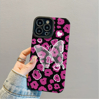 Coque de téléphone portable en cuir artificiel TPU avec impression de papillon en cristal rose pour iPhone X Xr 11 12 13 14 15 16 17 18 Pro Max
