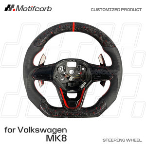 พวงมาลัยคาร์บอนไฟเบอร์ปลอมแปลงสีแดงพร้อมแป้นเปลี่ยนเกียร์สำหรับ Volkswagen MK8 2020-2025 Golf R GTI Jetta arteon Tiguan - Product Image 2