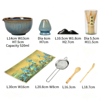 Ensemble complet de matcha avec bol de 520 ml, fouet en bambou naturel, cuillère, tamis en acier inoxydable, accessoires pour la cérémonie du thé, kit de matcha avec boîte