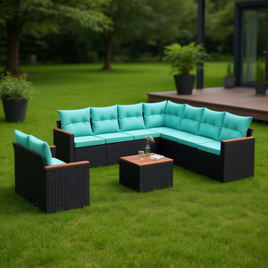 Conjunto de Sofá de Jardín de Ratán Sintético Negro con Cojines, 10 Piezas, Muebles de Exterior de Estilo Contemporáneo - Product Image 2