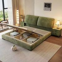 Lit de massage moderne minimaliste français réglable, gain de place, taille King, en velours doux avec rangement et cadre en bois