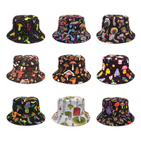 Chapeau Bob Personnalisé OEM avec Logo, Imprimé Champignon Cartoon Trippy, Réversible Noir Style Néon, Unisexe, pour Fête, Cyclisme, Ski, Festival