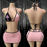Ensemble de costume de boîte de nuit trois pièces, micro-bikinis moulants, tenue de danseuse exotique, tenue de strip-teaseuse