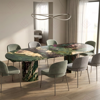 Table à manger en marbre vert au design moderne, table centrale en pierre naturelle pour villa, bureau, maison et usage commercial