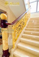 Rampe d'escalier de villa de luxe léger, style européen, en cuivre et aluminium, finition or K, haut de gamme, à fixation au sol, pour intérieur, avec garde-corps en bois massif