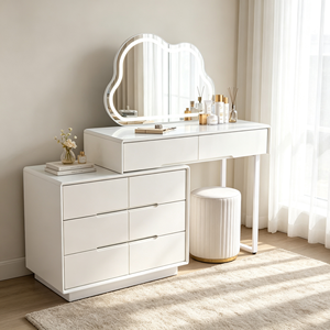 Coiffeuse blanche moderne avec miroir LED Cloud et tiroirs pour chambre à coucher - Product Image 4