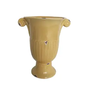 Vaso de cerâmica para jardim, vaso de flores grande com vitrificação de ouro para uso externo, varanda pátio, porta, jardim, vaso de cerâmica, plantador de flores