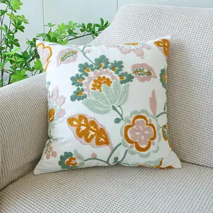 Amity Living Room Sofa Cushion Cover Embroidered Flower Series Towel Embroidered Nordic Style Minimalist Home Pillowcase