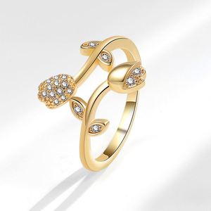Gold Silver Plated Flower Shaped Hollow Irregular Geometric <b>Opening</b> <b>Ring</b> Sparkle Micro Pave Zircon Rose Flower <b>Rings</b> Anillo De - Product Image 6