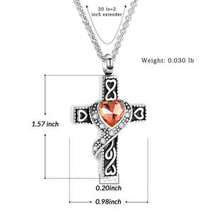 Collana urna frassino cremazione gioielli cremazione collana per cenere croce urna con cuore intarsiato 12 colore Birthstone - Product Image 2