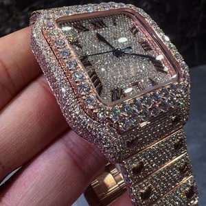 Reloj de Lujo Estilo Hip Hop con Incrustaciones de Moissanita, Esfera Cuadrada con Números Romanos, Correa de Acero Inoxidable en Tono Oro Rosa, Reloj Mecánico - Product Image 3