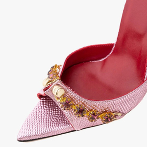 Sandalias de tacón de aguja para mujer, talla grande 45, ajuste ancho, con decoración metálica, correa al tobillo, tacones altos y delgados, zapatos de fiesta con diamantes - Product Image 4