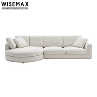 WISEMAX – meubles de salon nordique en forme de L, canapé d'angle rond en tissu de lin blanc